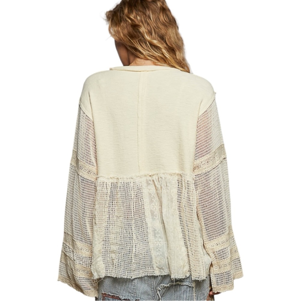 POL Medium Lace Me Later Mesh Balloon Sleeve Blouse - Picture 4 of 8